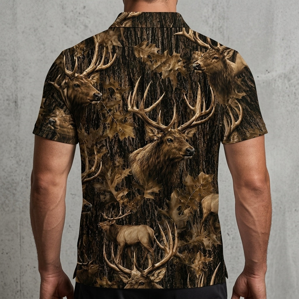 Vintage Elk Art Camo Men Polo Shirt