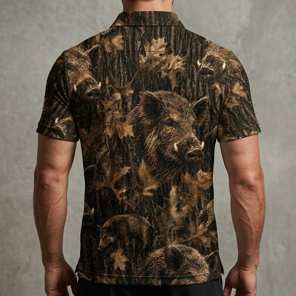 Vintage Feral Pig Art Camo Men Polo Shirt