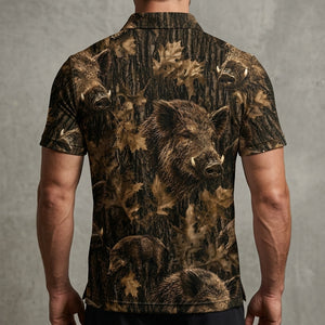 Vintage Feral Pig Art Camo Men Polo Shirt