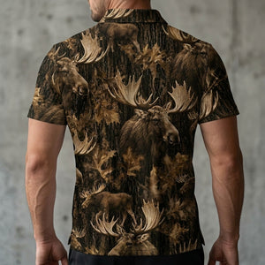 Vintage Moose Art Camo Men Polo Shirt