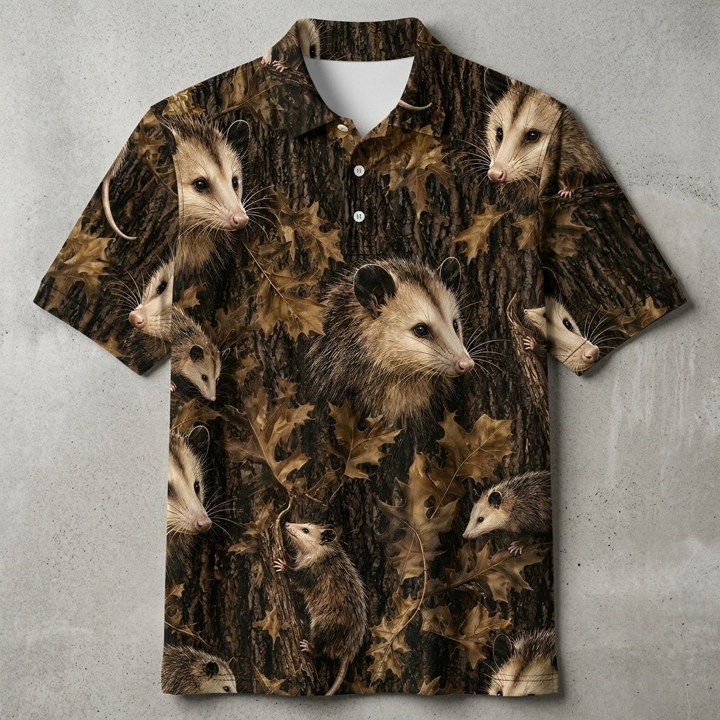 Vintage Opossum Art Camo Men Polo Shirt