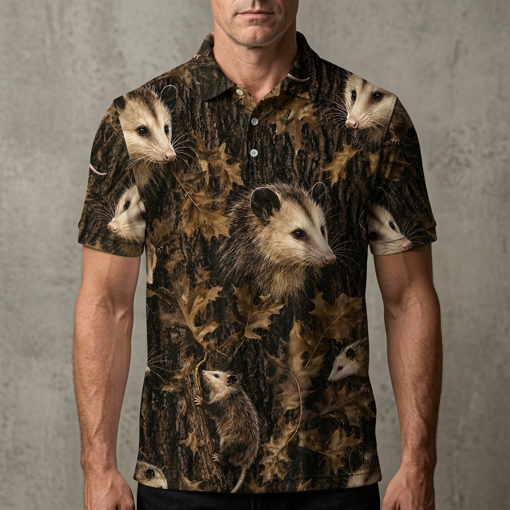 Vintage Opossum Art Camo Men Polo Shirt