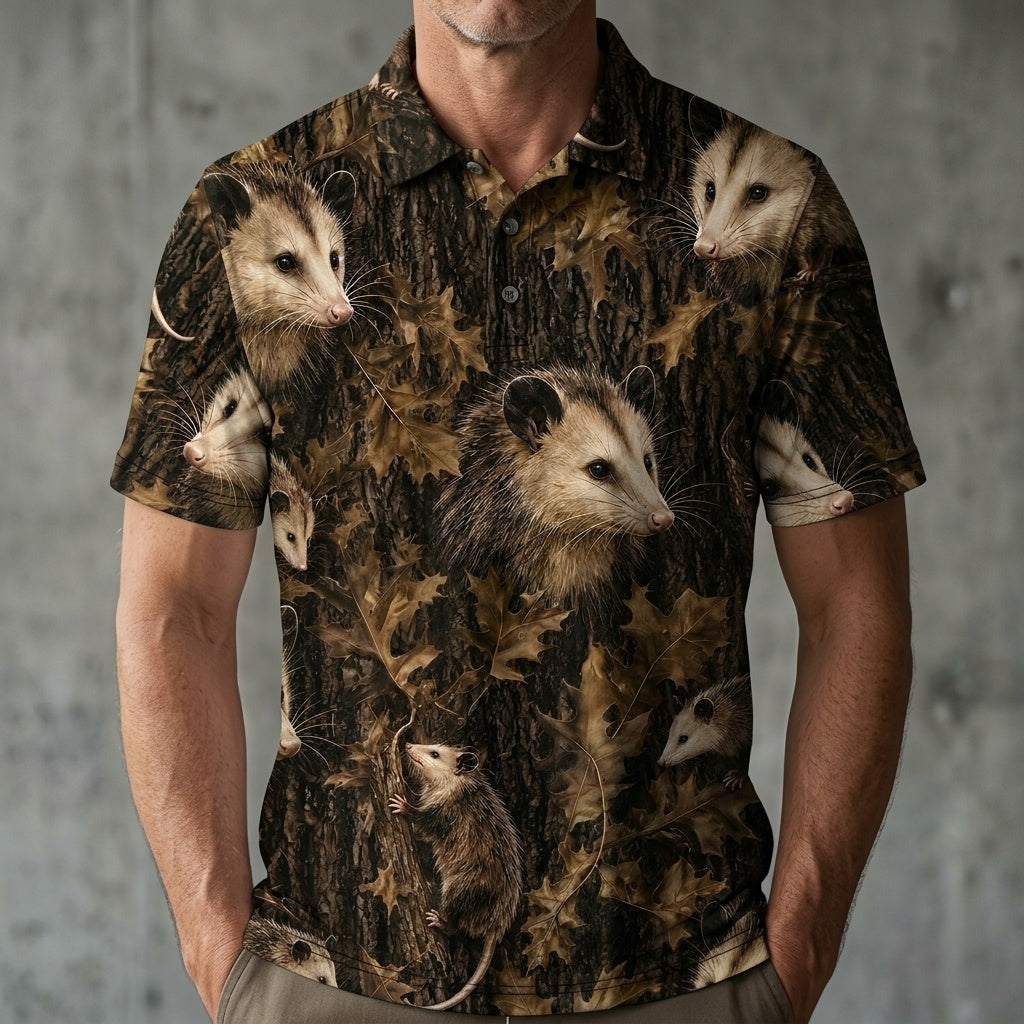 Vintage Opossum Art Camo Men Polo Shirt