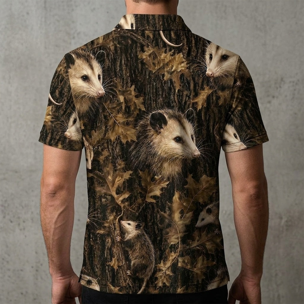 Vintage Opossum Art Camo Men Polo Shirt