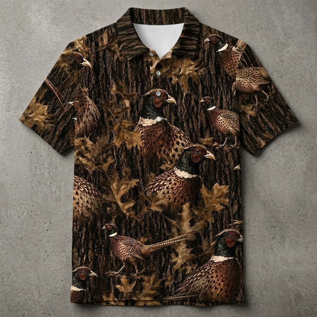 Vintage Pheasant Art Camo Men Polo Shirt