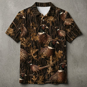Vintage Pheasant Art Camo Men Polo Shirt