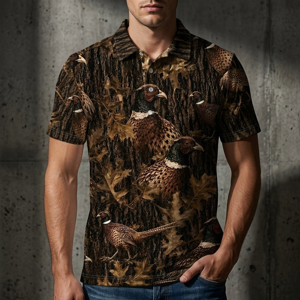Vintage Pheasant Art Camo Men Polo Shirt