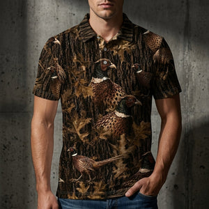Vintage Pheasant Art Camo Men Polo Shirt