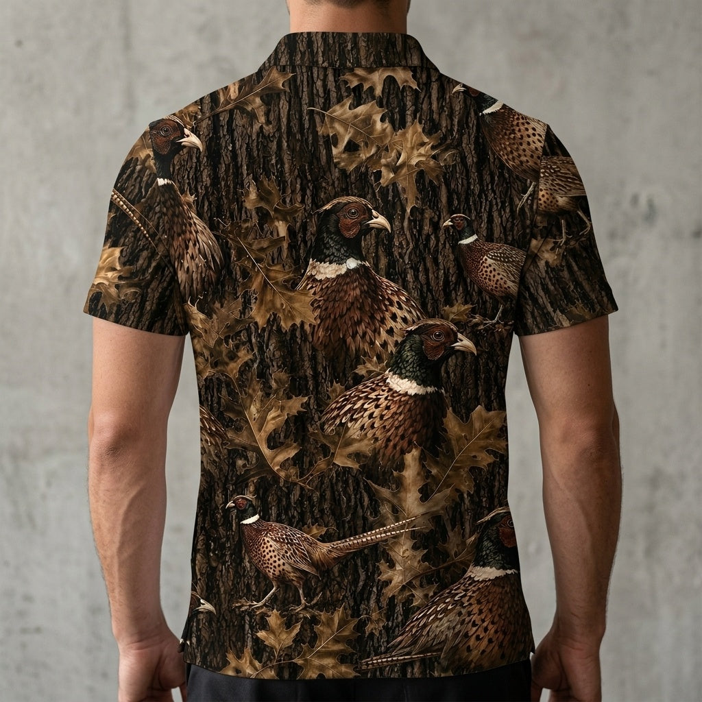 Vintage Pheasant Art Camo Men Polo Shirt