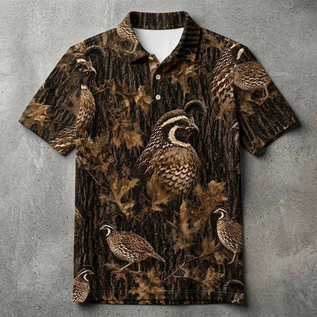 Vintage Quail Art Camo Men Polo Shirt