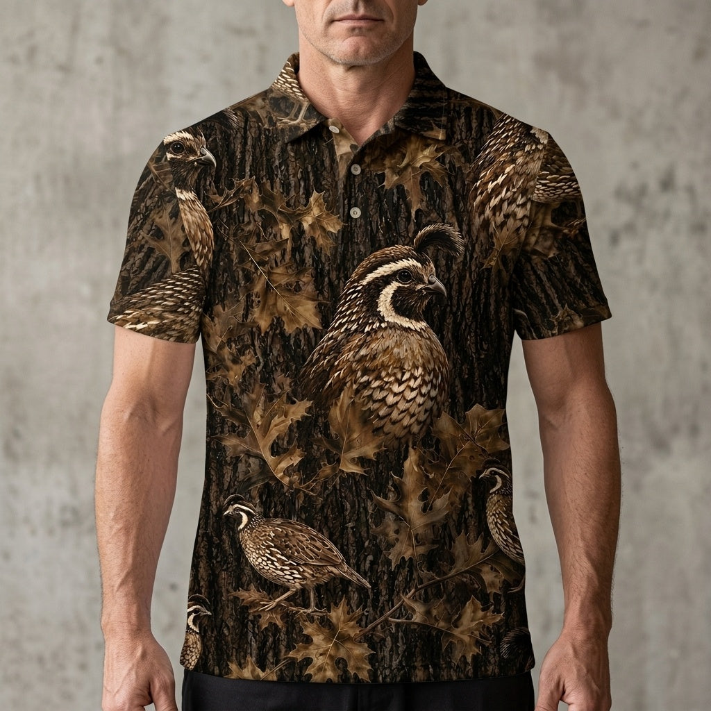 Vintage Quail Art Camo Men Polo Shirt
