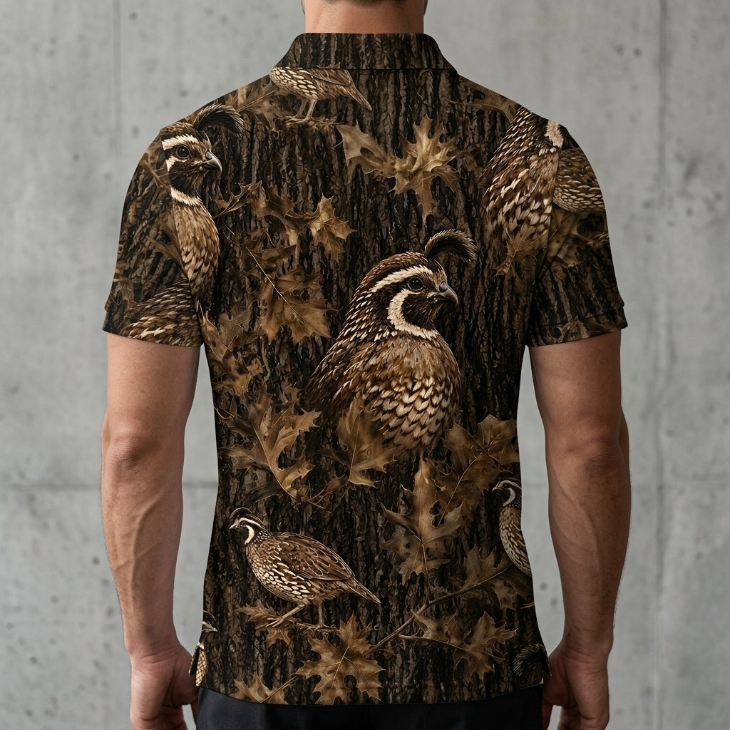 Vintage Quail Art Camo Men Polo Shirt