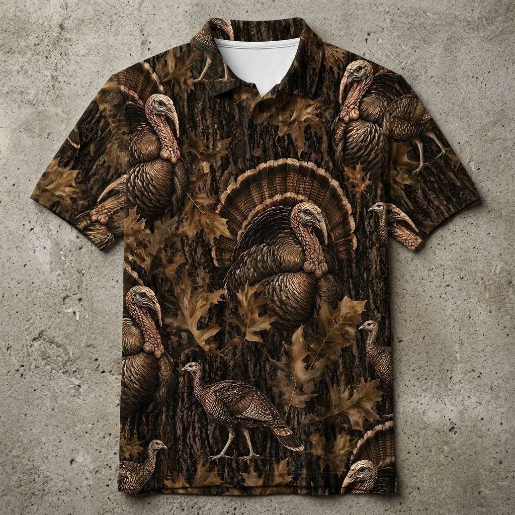 Vintage Wild Turkey Art Camo Men Polo Shirt