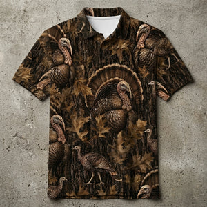 Vintage Wild Turkey Art Camo Men Polo Shirt