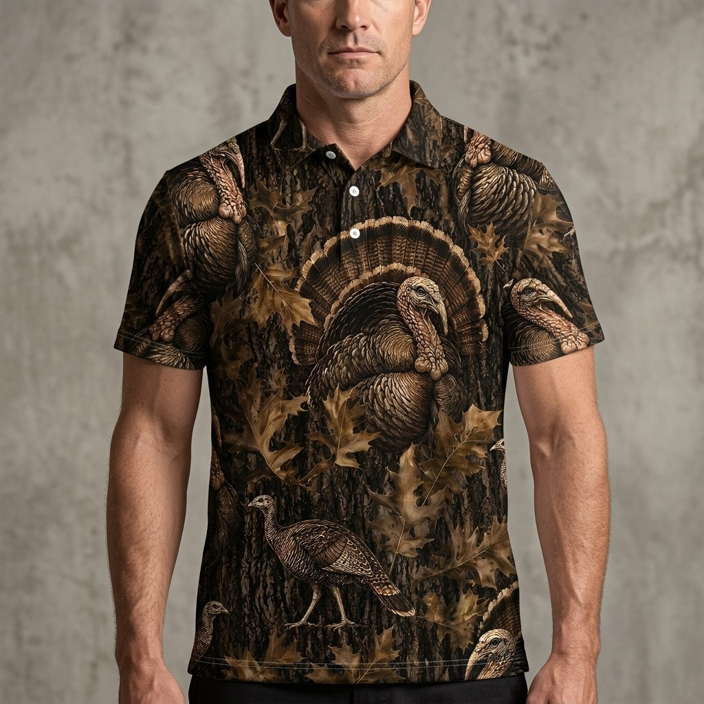 Vintage Wild Turkey Art Camo Men Polo Shirt