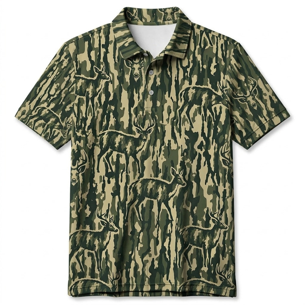 Deer Stripe Camouflage Men Polo Shirt
