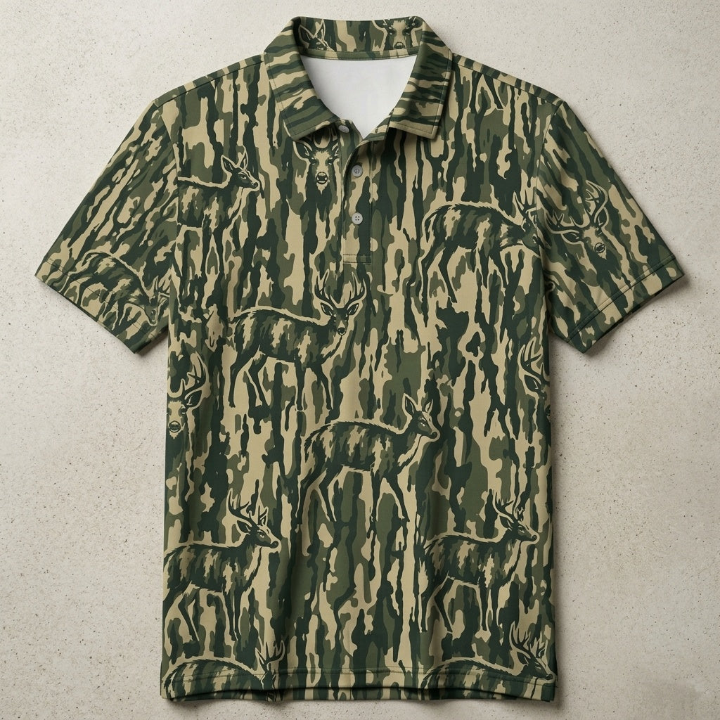 Deer Stripe Camouflage Men Polo Shirt