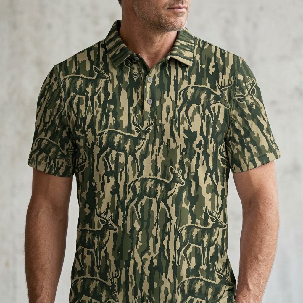 Deer Stripe Camouflage Men Polo Shirt