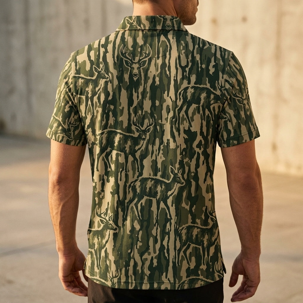 Deer Stripe Camouflage Men Polo Shirt