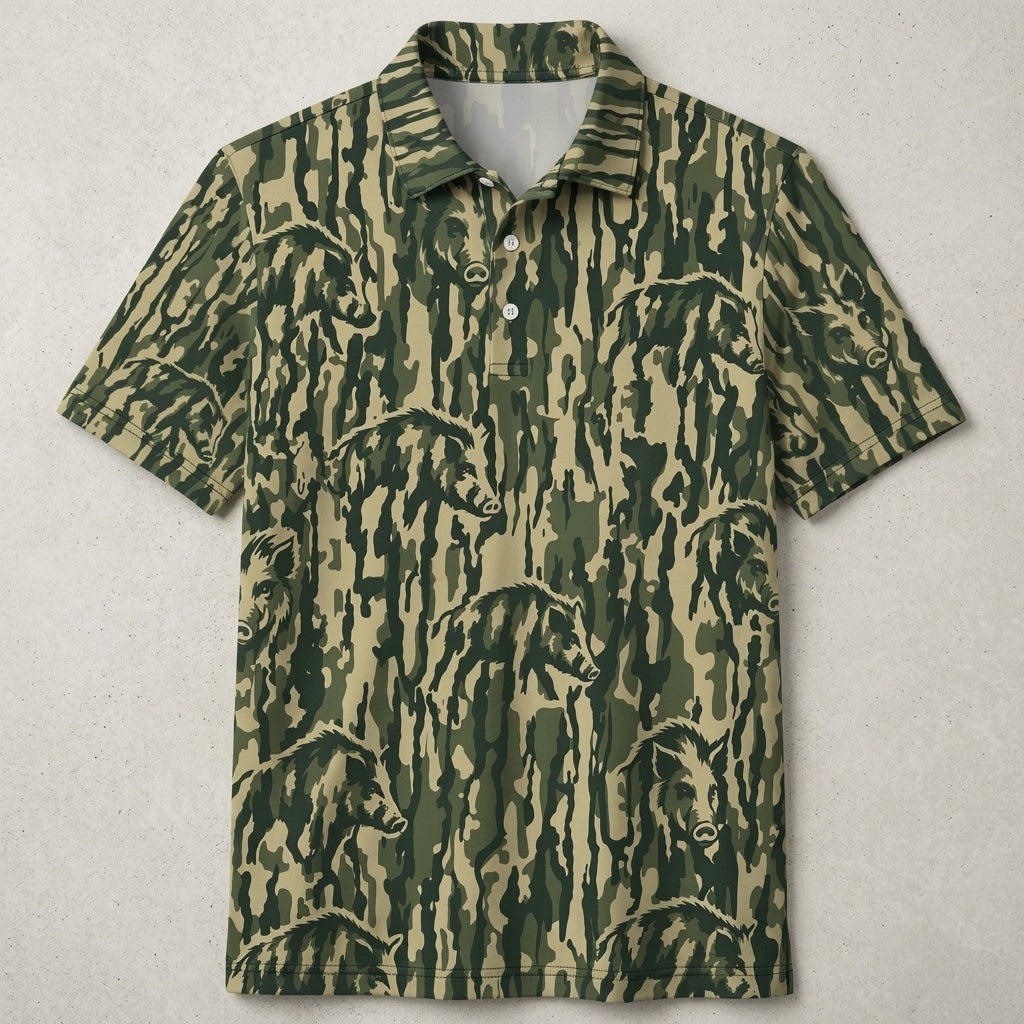 Hog Stripe Camouflage Men Polo Shirt