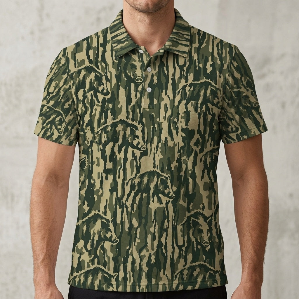 Hog Stripe Camouflage Men Polo Shirt