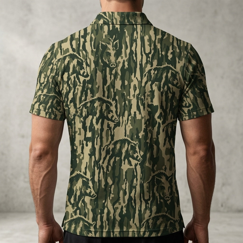 Hog Stripe Camouflage Men Polo Shirt
