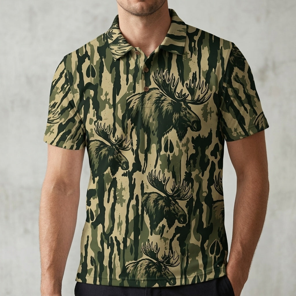 Moose Stripe Camoufalge Men Polo Shirt