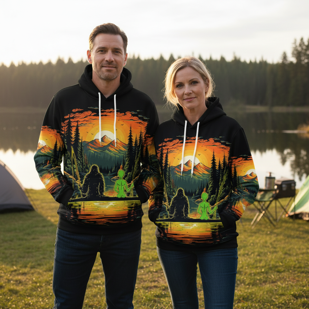 Bigfoot And Alien Fishing Night All Over Print Shirt