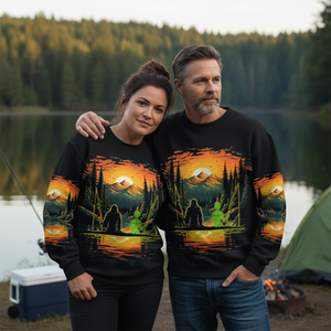 Bigfoot And Alien Fishing Night All Over Print Shirt