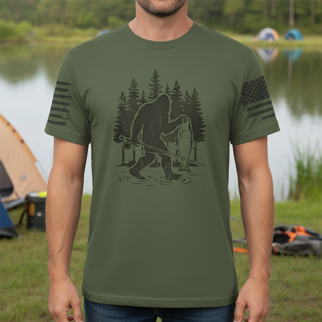 Bigfoot Fishing Funny Fisher Man All Over Print Shirt