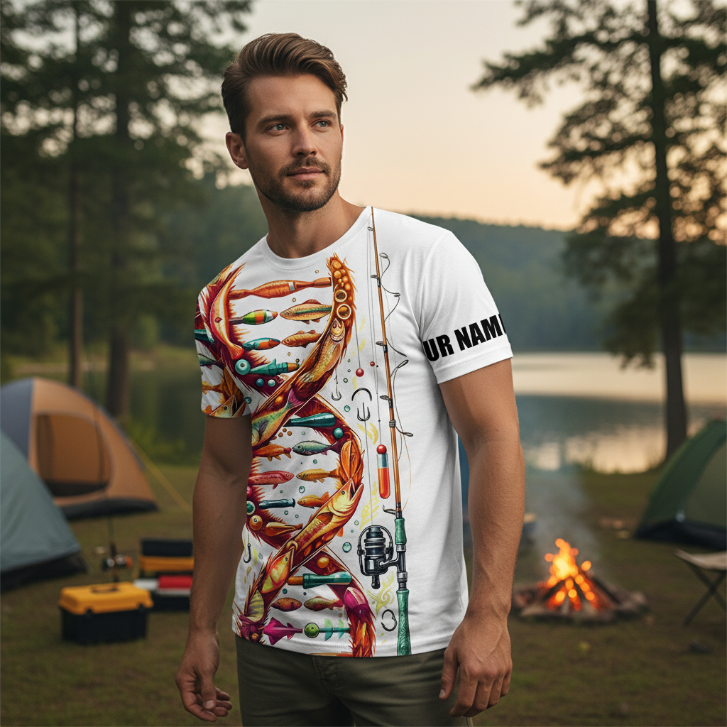 Custom Name Fishing DNA All Over Print Shirt