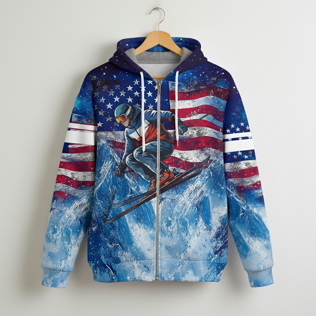 Patriotic USA Skiing Galaxy Winter All Over Print Shirt