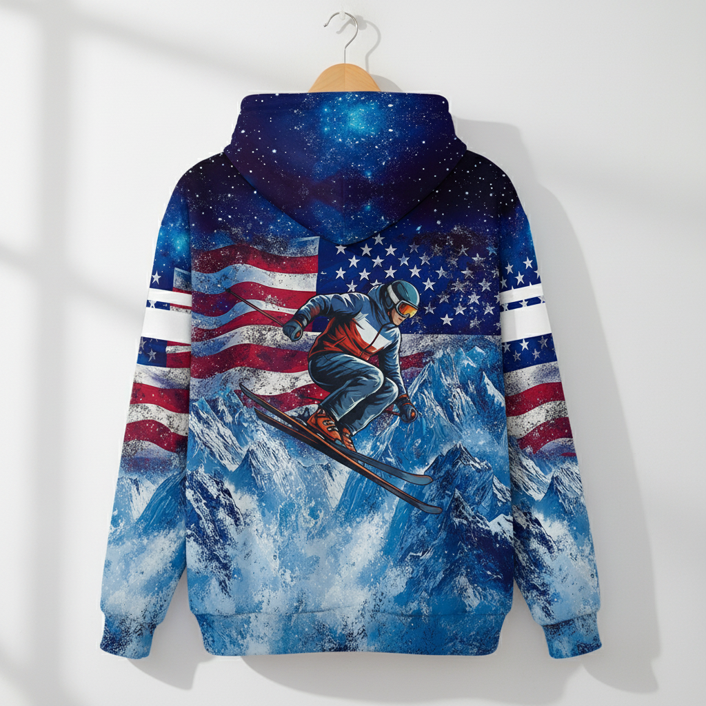 Patriotic USA Skiing Galaxy Winter All Over Print Shirt