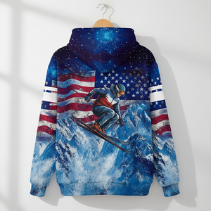 Patriotic USA Skiing Galaxy Winter All Over Print Shirt