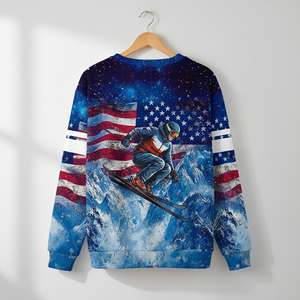 Patriotic USA Skiing Galaxy Winter All Over Print Shirt