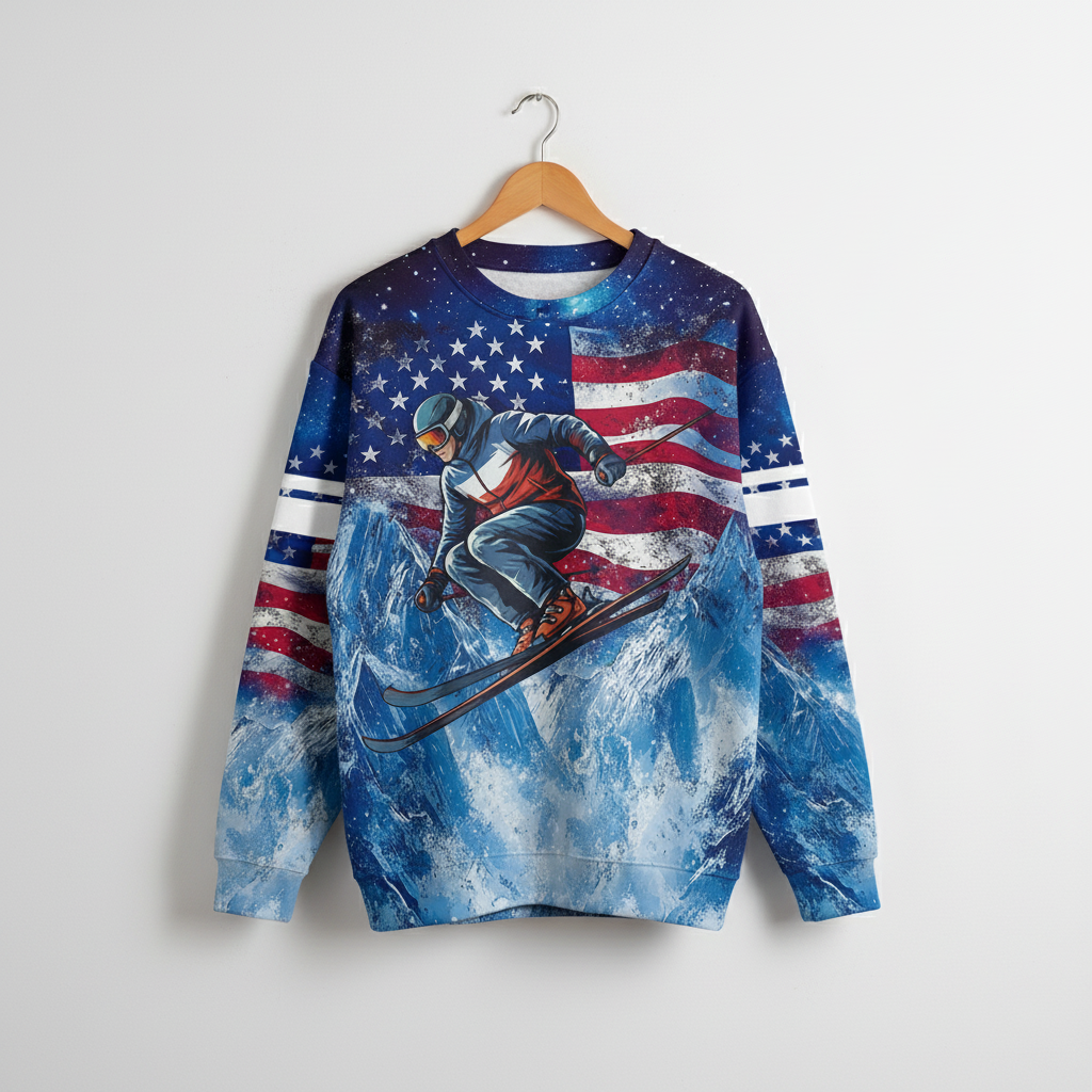 Patriotic USA Skiing Galaxy Winter All Over Print Shirt