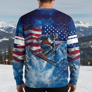 Patriotic USA Skiing Galaxy Winter All Over Print Shirt