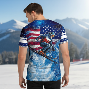 Patriotic USA Skiing Galaxy Winter All Over Print Shirt