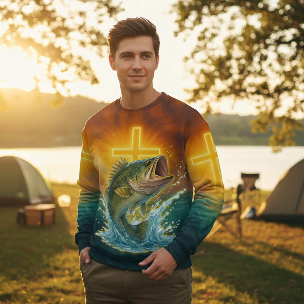 Bass Fishing Cross All Over Print Shirt