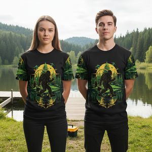 Bigfoot Fishing Green Alien Forest All Over Print Shirt