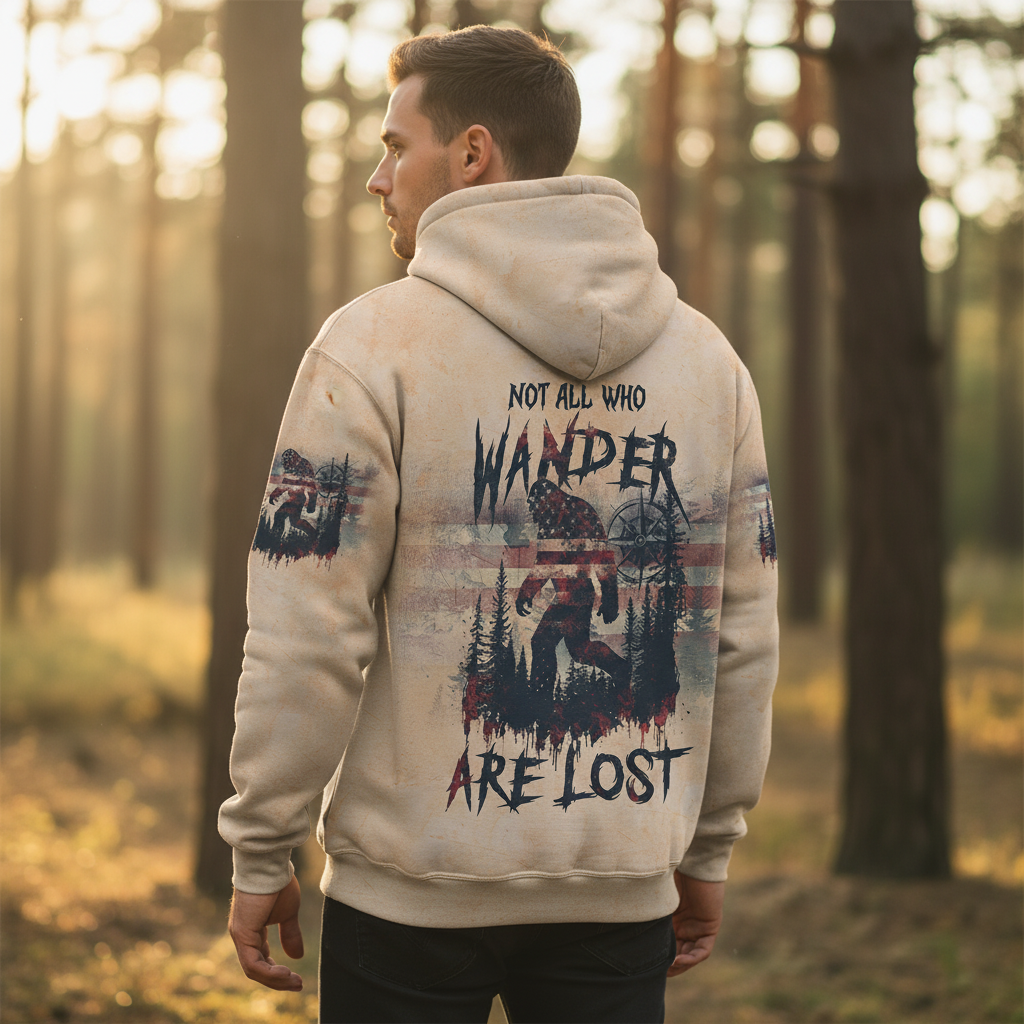 Vintage Bigfoot Not All Who Wander Are Lost Compass USA All Over Print Shirt