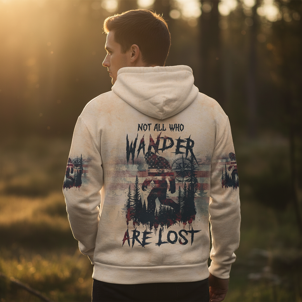 Vintage Bigfoot Not All Who Wander Are Lost Compass USA All Over Print Shirt