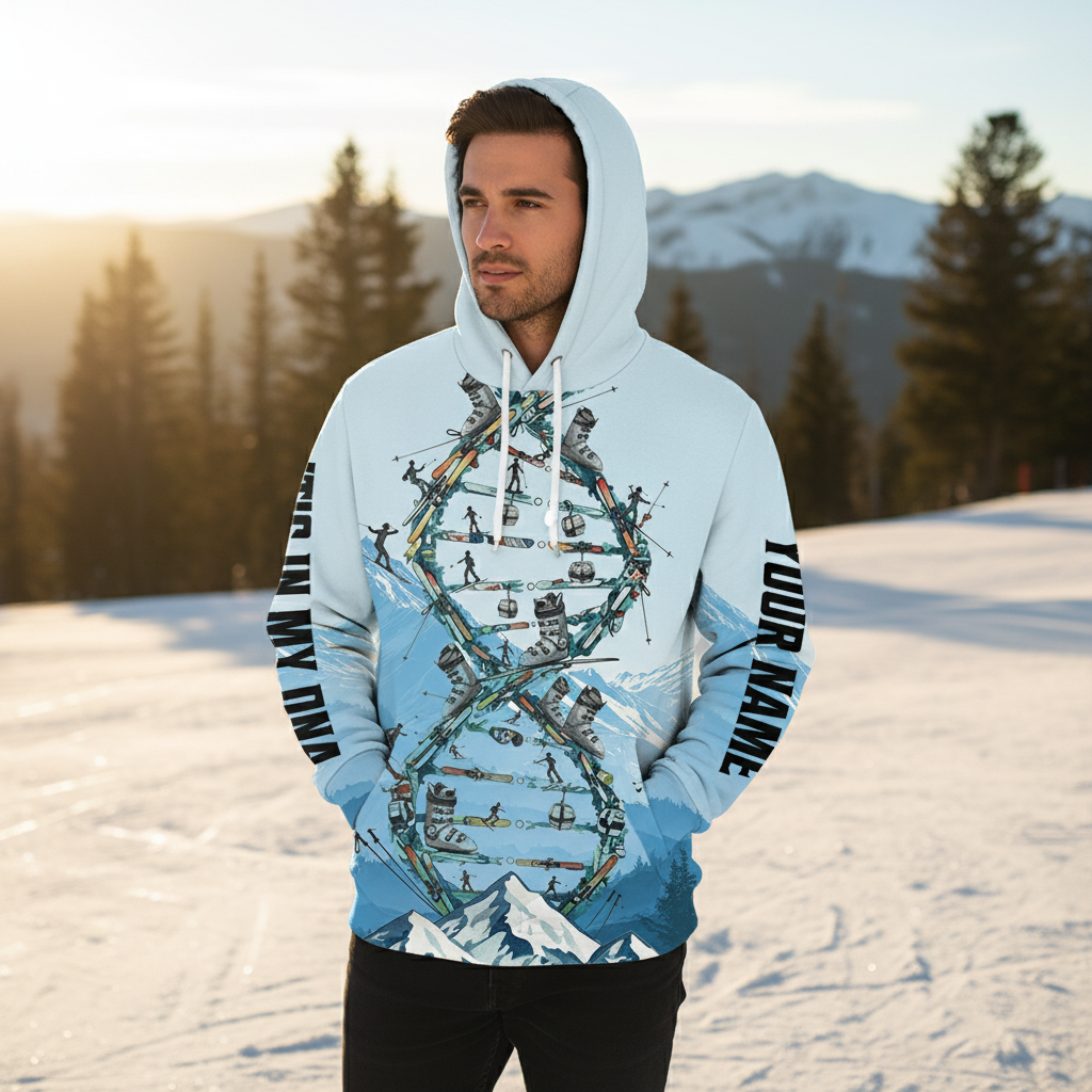 Custom Name Skiing It's In My DNA Snow-Capped Mountain All Over Print Shirt