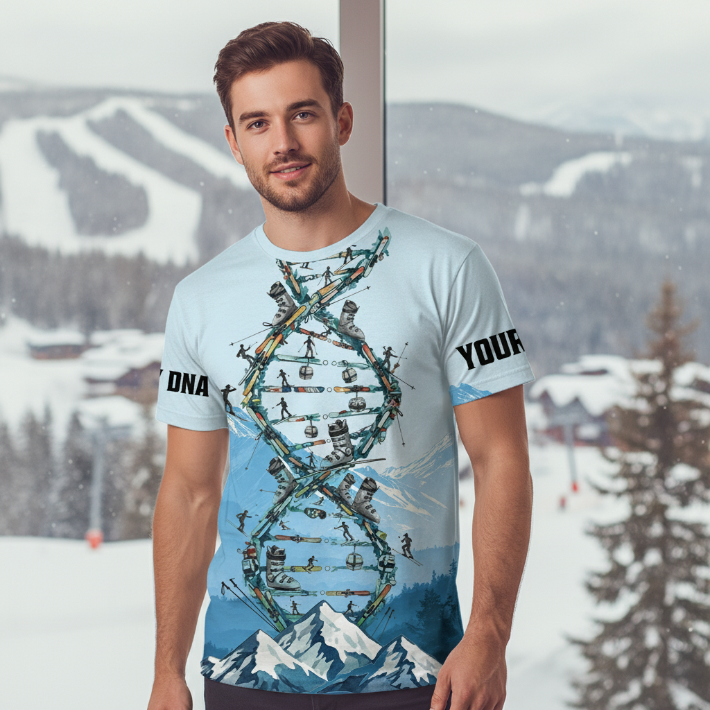 Custom Name Skiing It's In My DNA Snow-Capped Mountain All Over Print Shirt