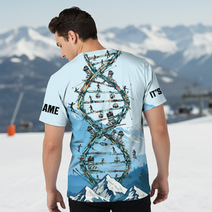Custom Name Skiing It's In My DNA Snow-Capped Mountain All Over Print Shirt
