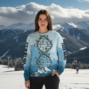 Custom Name Skiing It's In My DNA Snow-Capped Mountain All Over Print Shirt