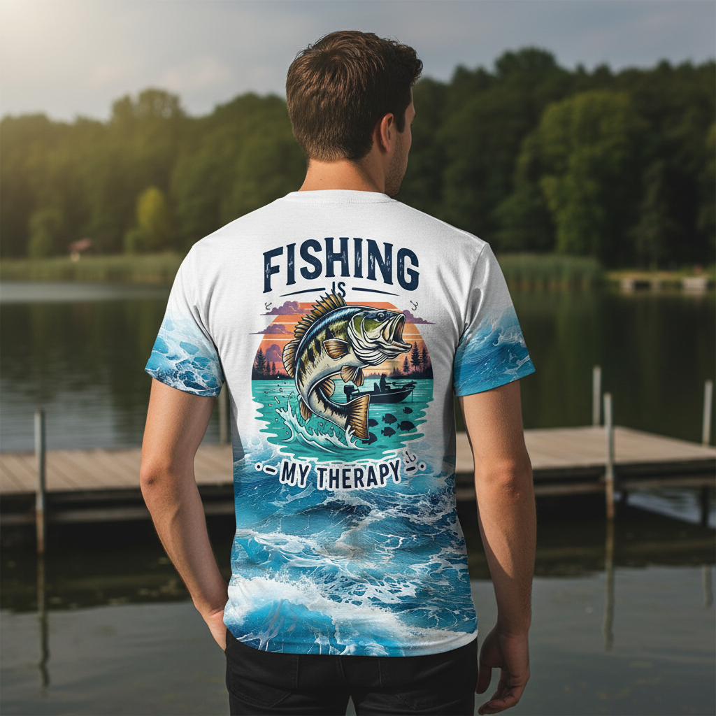 Ocean Splash Bass Fishing Is My Therapy All Over Print Shirt