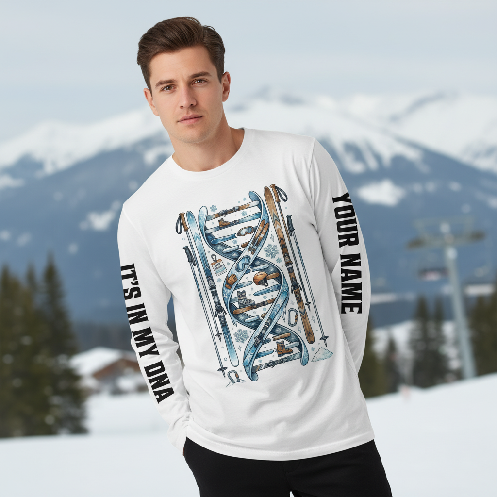 Custom Name Skiing It's In My DNA All Over Print Shirt