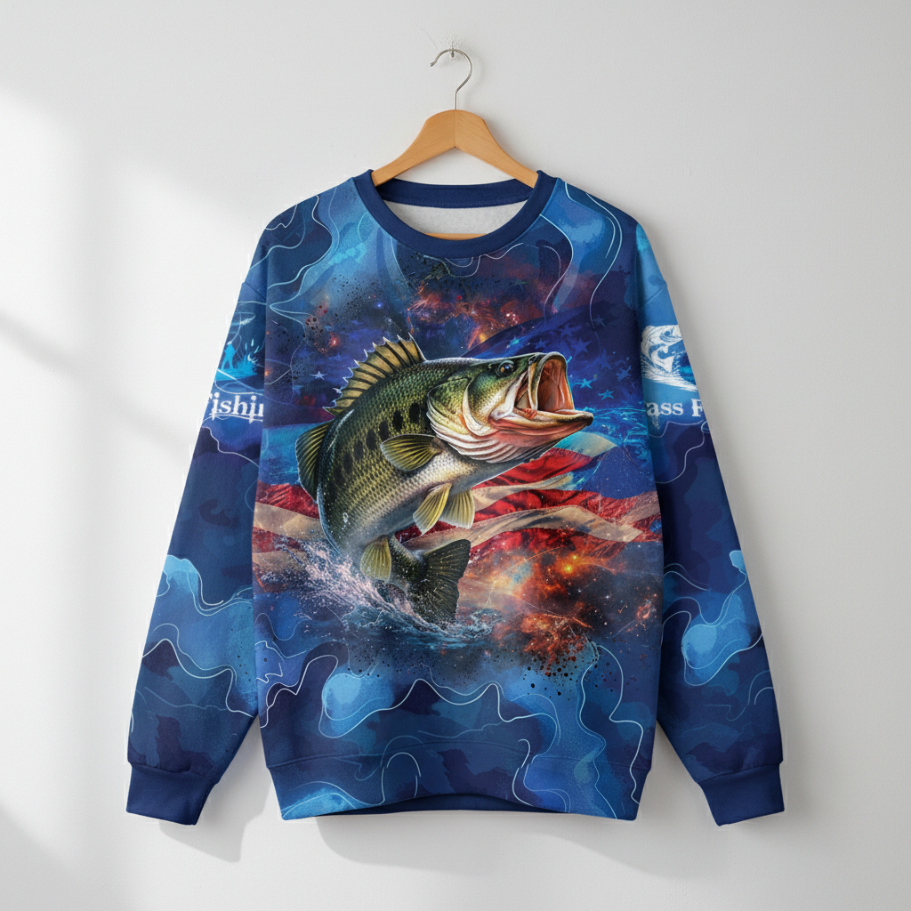 Blue Bass Fishing Patriotic All Over Print Shirt