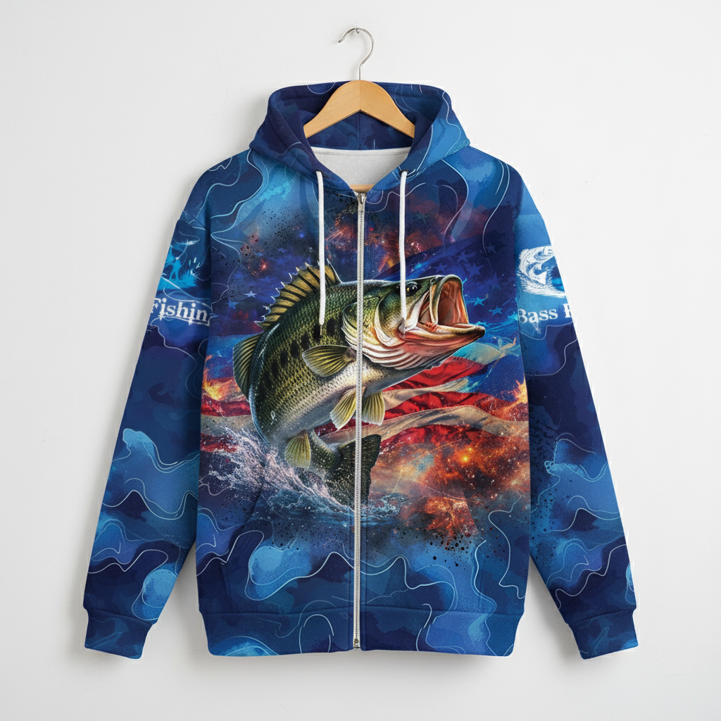 Blue Bass Fishing Patriotic All Over Print Shirt